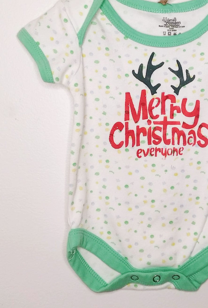 Green Squiggles Merry Christmas Upcycled Bodysuit by Eco Pretty - 9 Months