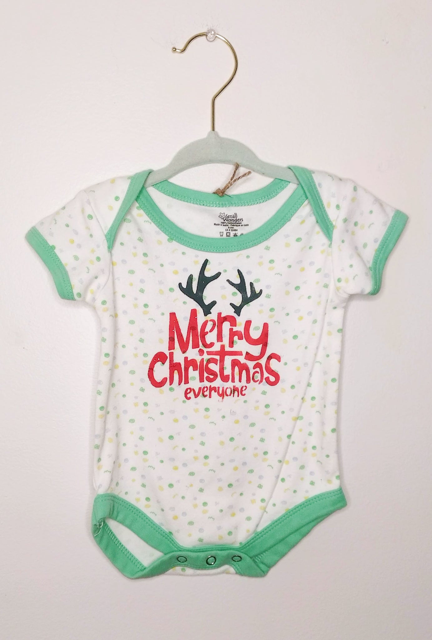Green Squiggles Merry Christmas Upcycled Bodysuit by Eco Pretty - 9 Months