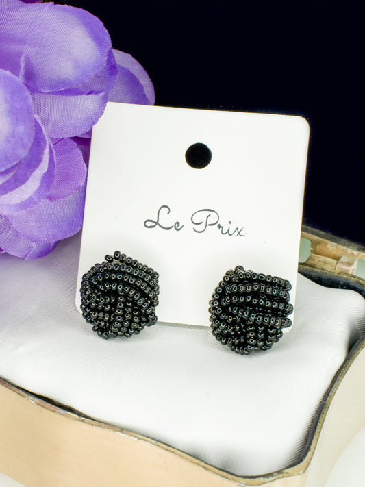 Black Bead Oversized Stud Earrings