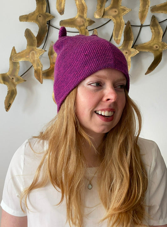 Magenta Heathered Kitty Ear Knit Toque Hat