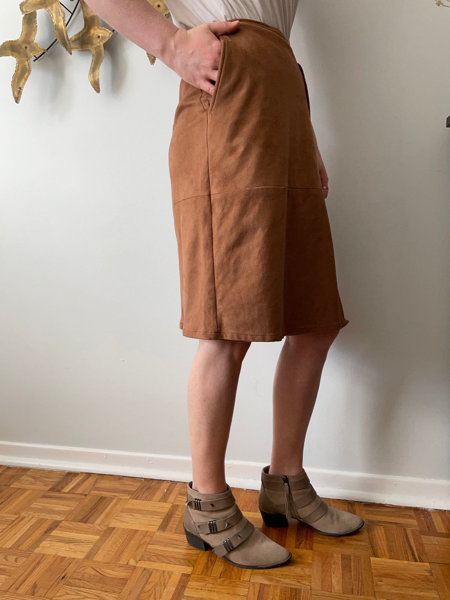 White House Black Market Caramel Faux Suede Wrap Style Skirt - Small