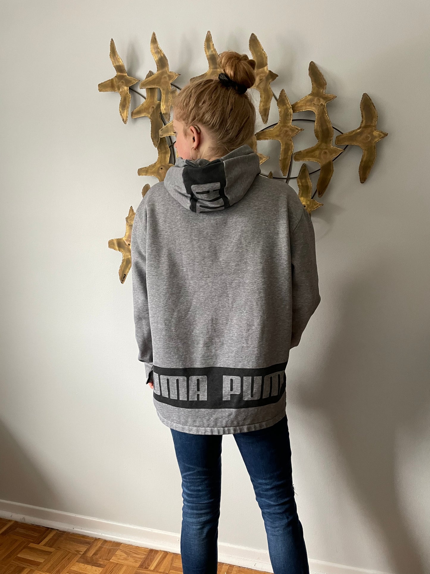 Puma Grey Logo Tunic Hoodie Sweater - Medium