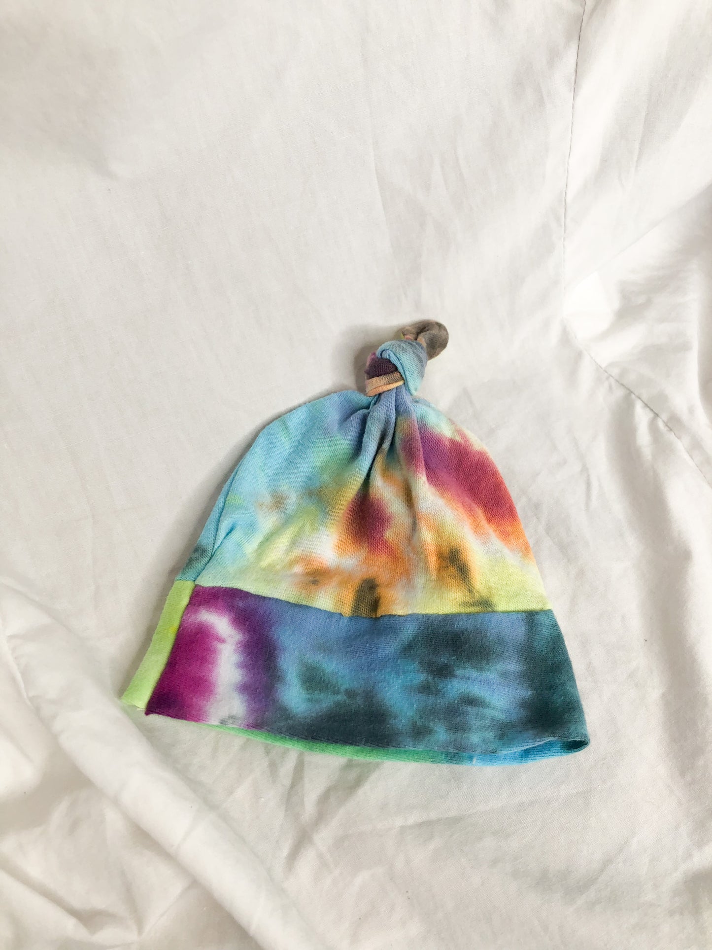 Blue Tie Dye Upcycled Knot Baby Hat