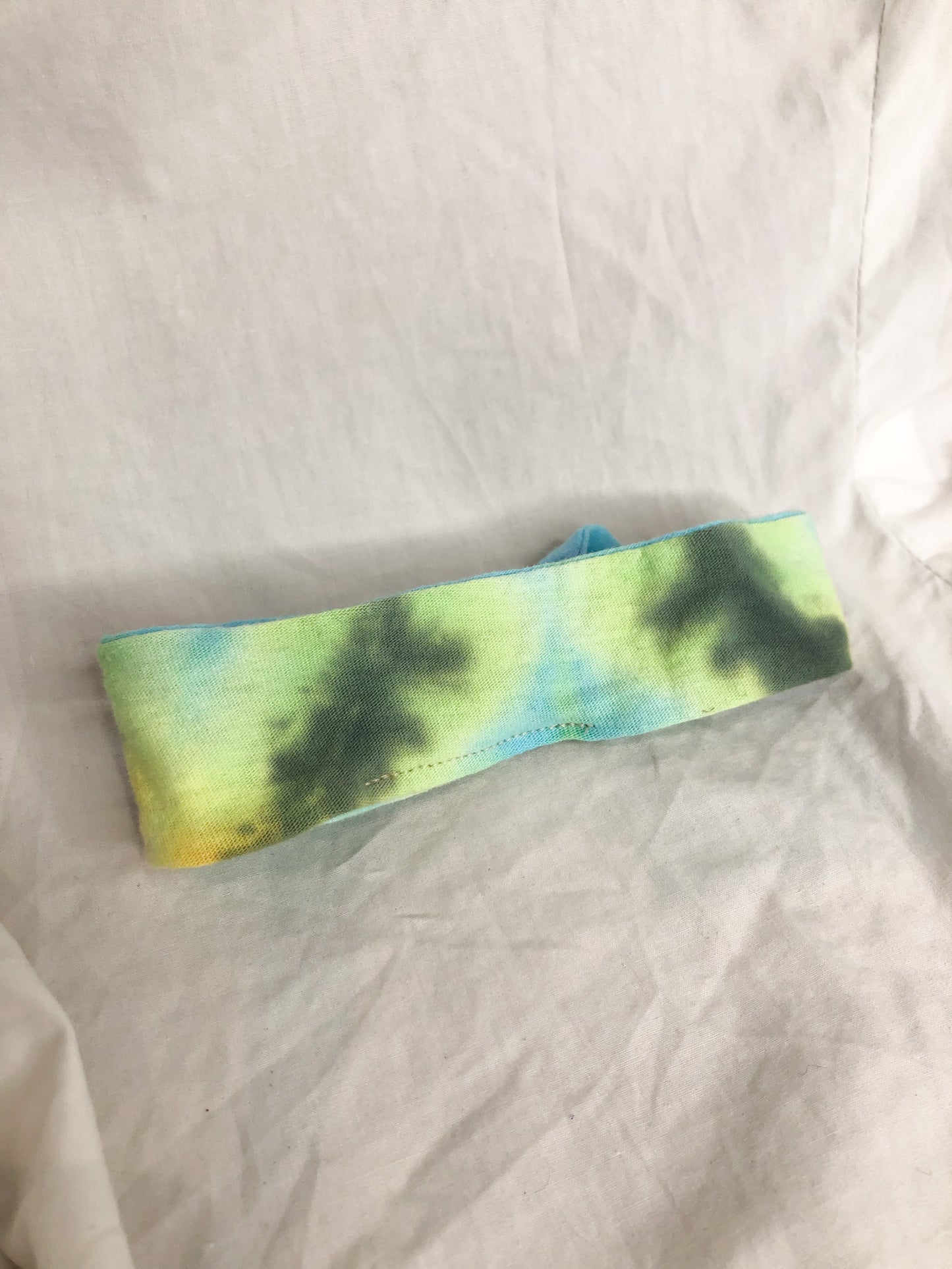 Green Blue Tie Dye Upcycled Grow-With-Me Baby Knot Headband