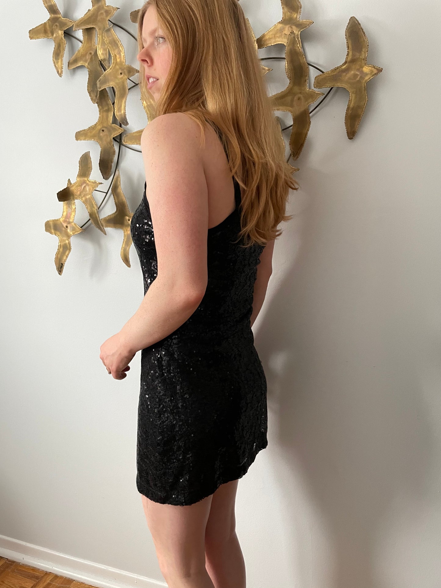 Armani Exchange Black Sequin Sleeveless Fitted Dress - Small