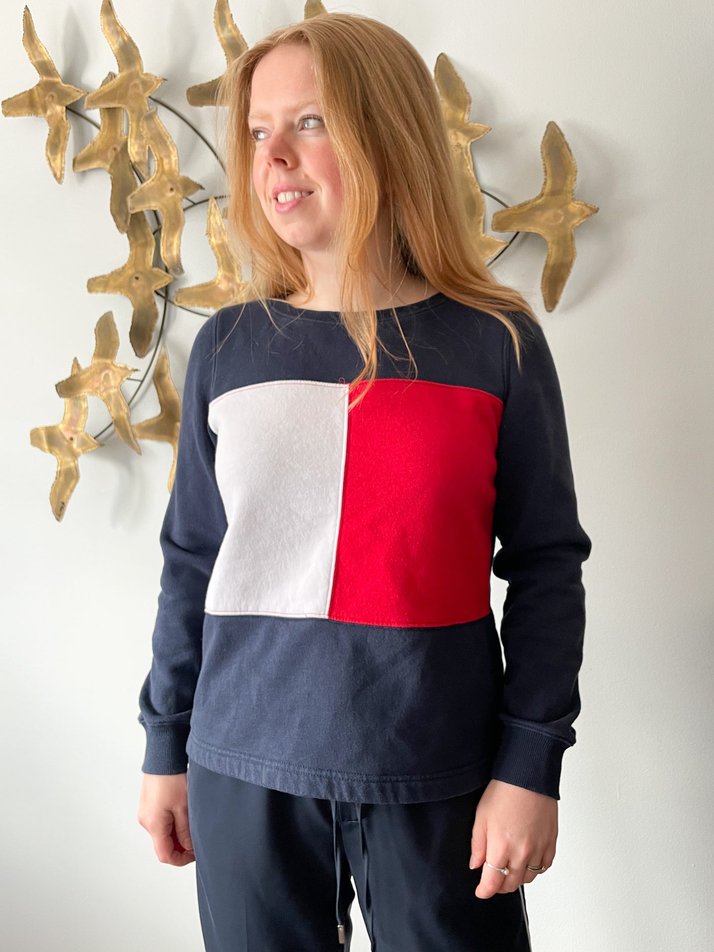 Tommy Hilfiger Long Sleeve Blue White And Red Sweater - Small