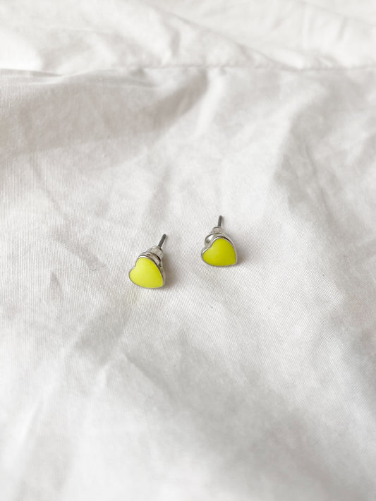 Yellow Silver Heart Stud Earrings