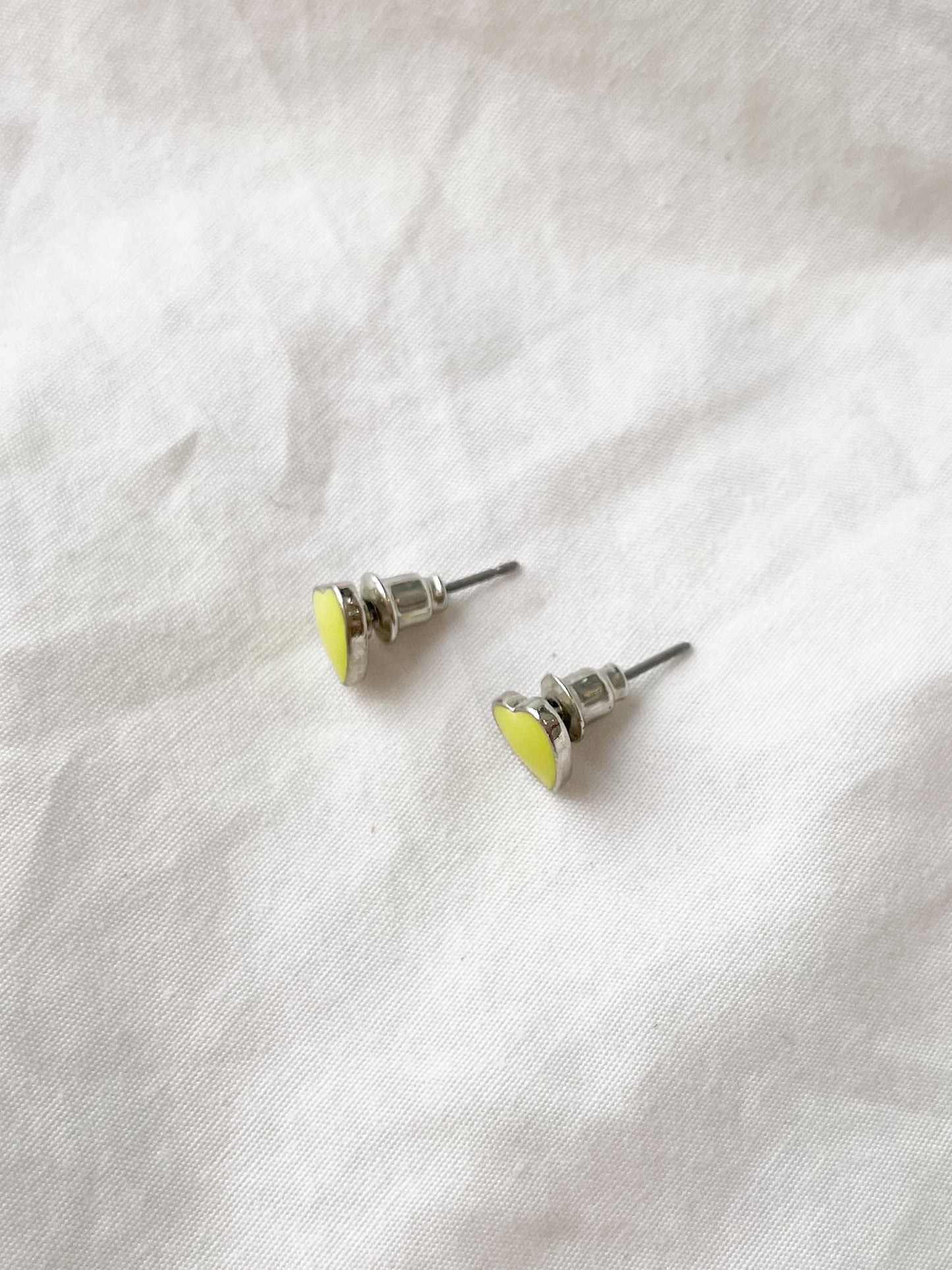 Yellow Silver Heart Stud Earrings