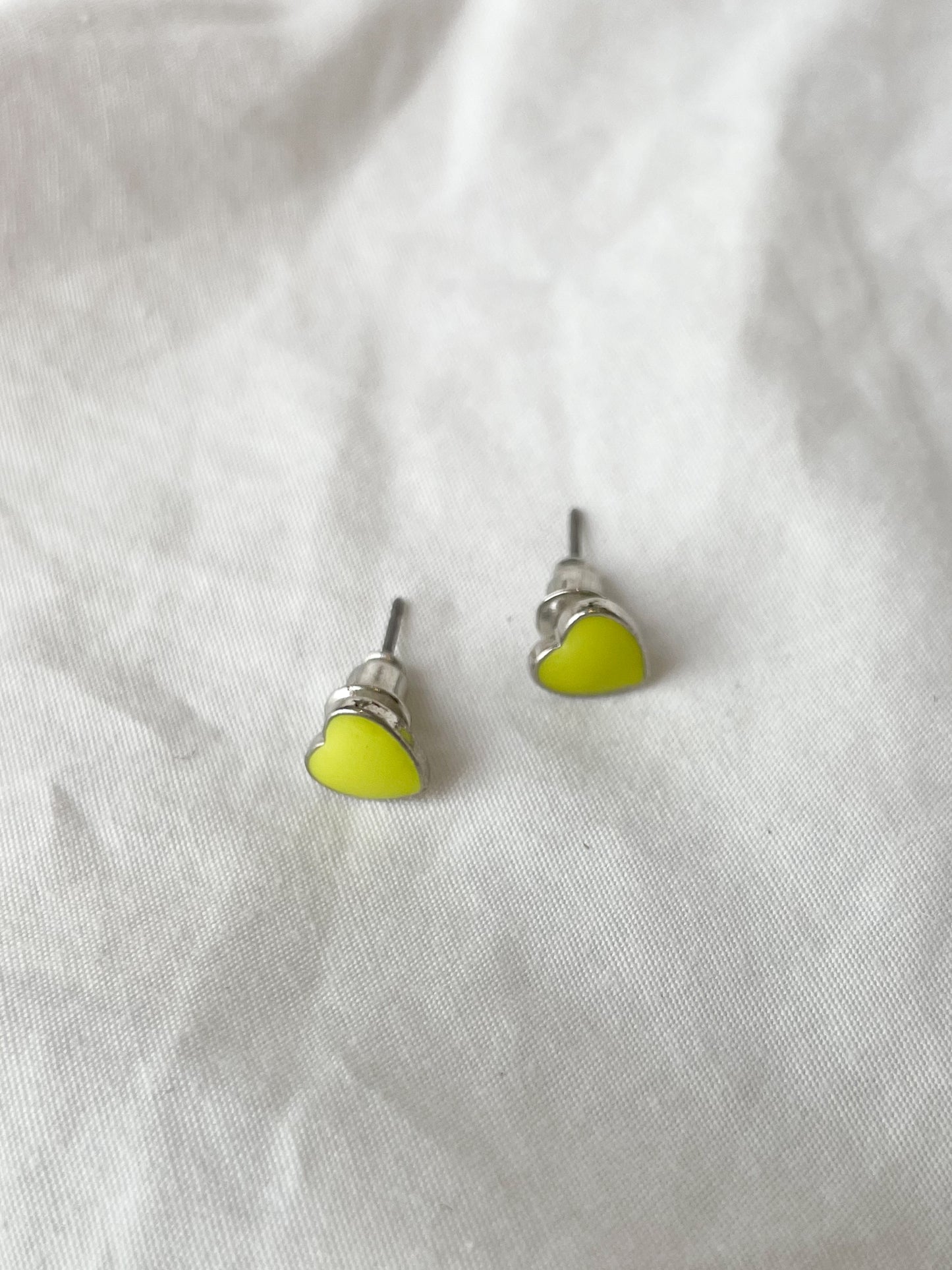 Yellow Silver Heart Stud Earrings