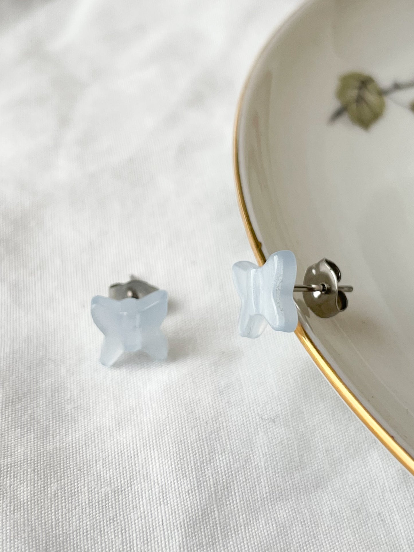 Pale Blue Iridescent Mini Butterfly Stud Earrings