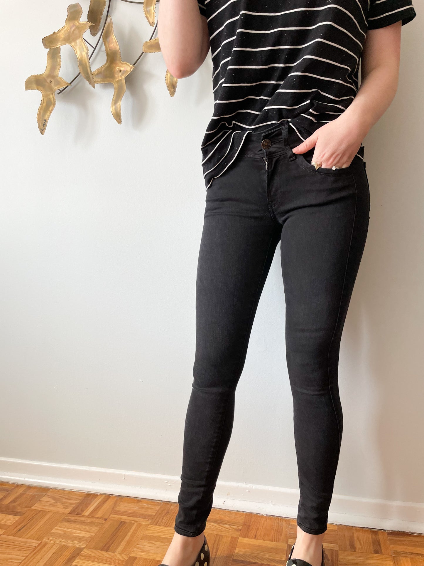 G Star Raw Black Mid Rise Skinny Jeans - Size 24 (XS)