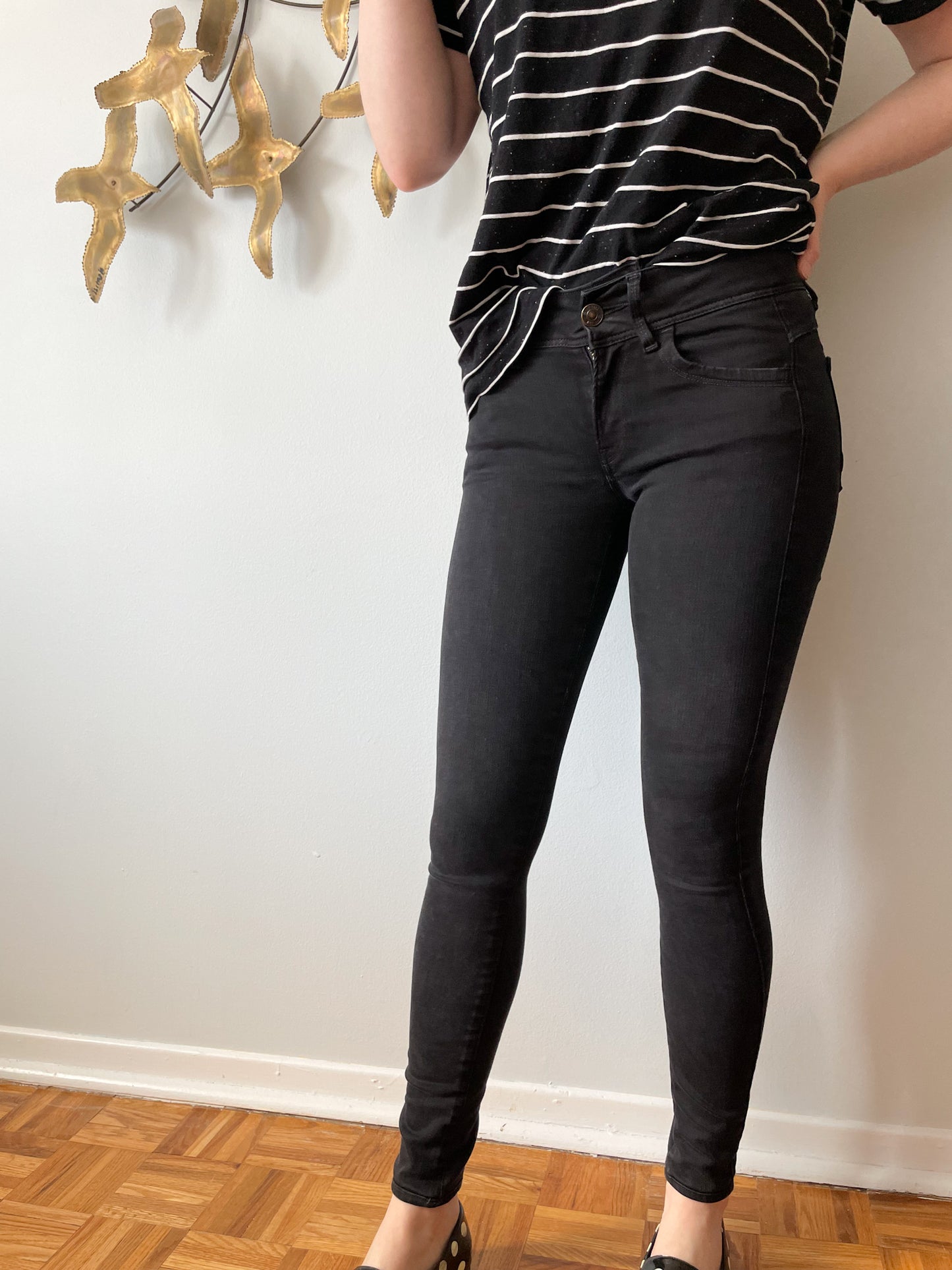 G Star Raw Black Mid Rise Skinny Jeans - Size 24 (XS)