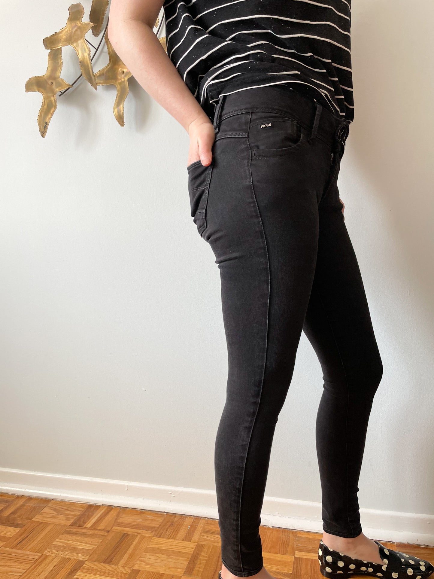 G Star Raw Black Mid Rise Skinny Jeans - Size 24 (XS)