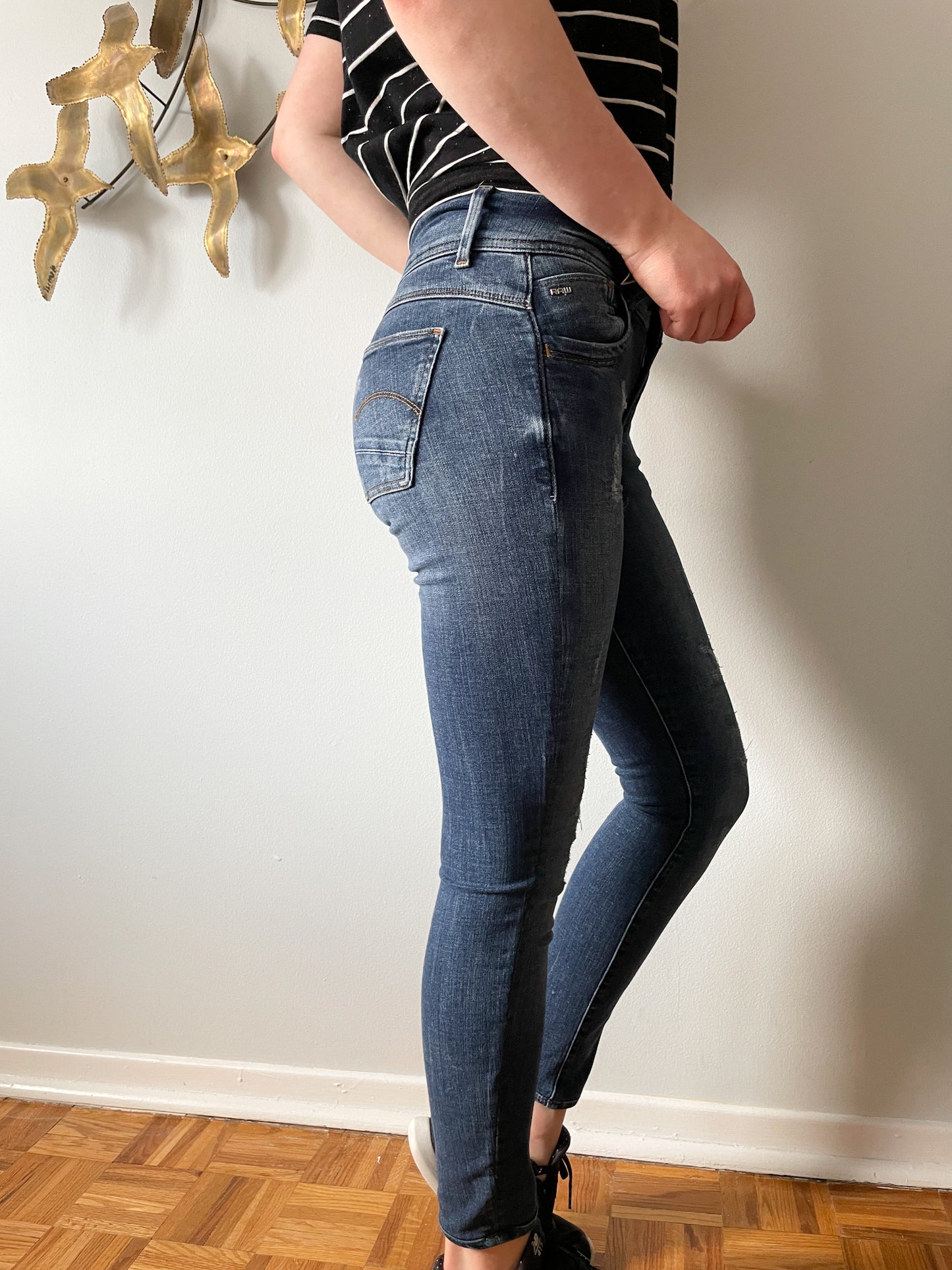G Star Raw Restored Denim High Rise Skinny Jeans - Size 25 (XS)