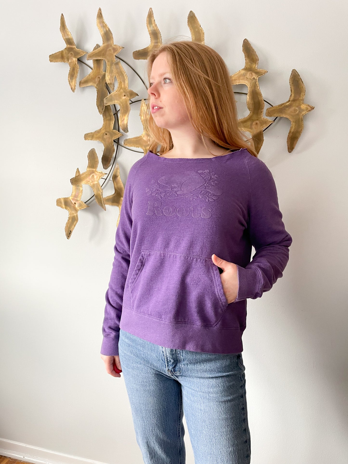 Roots Purple Wide Neck Sweater - Medium