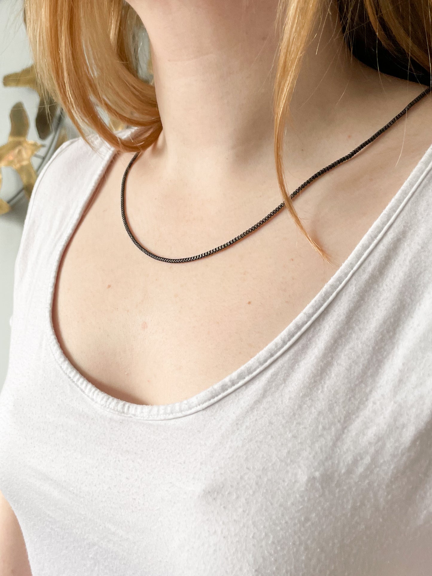 Pewter Delicate Box Chain Necklace - 22" long