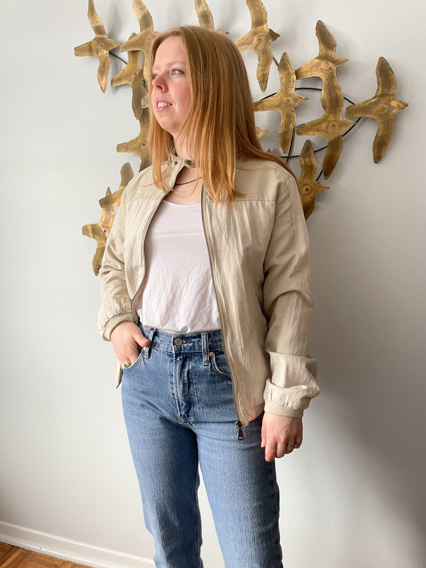 Zara Sand Beige Cotton Linen Jacket - S/M