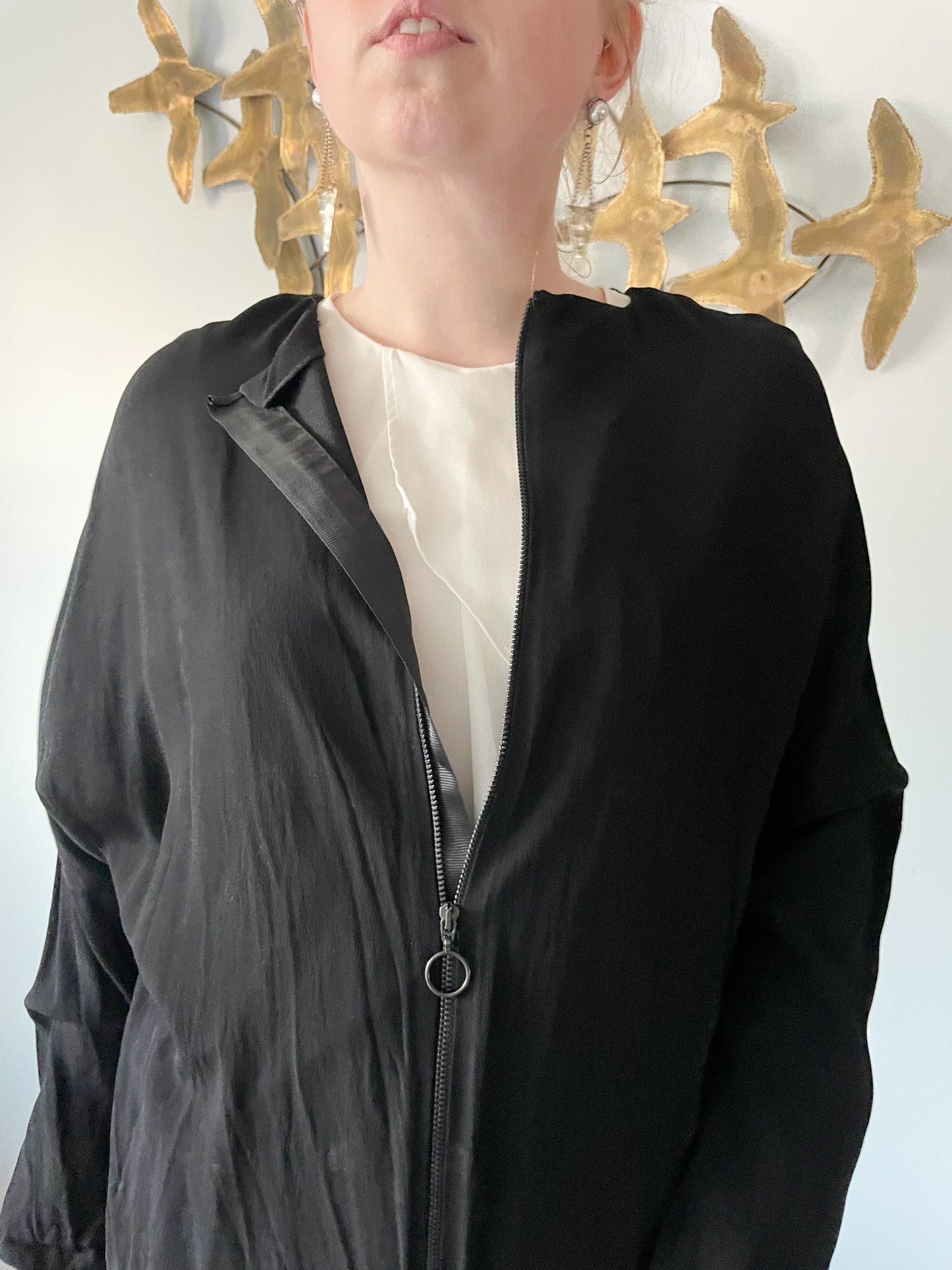 Reversible 2-in-1 Black Zipper Shirt Jacket - Large