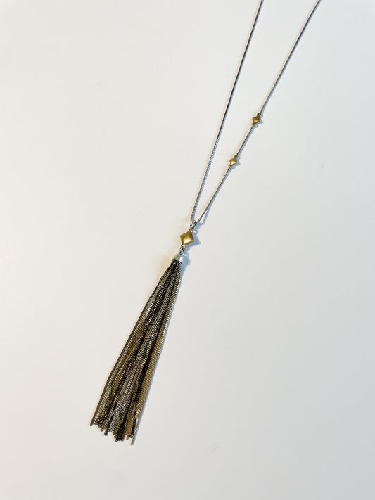 Mixed Metal Long Layering Chain Fringe Star Necklace