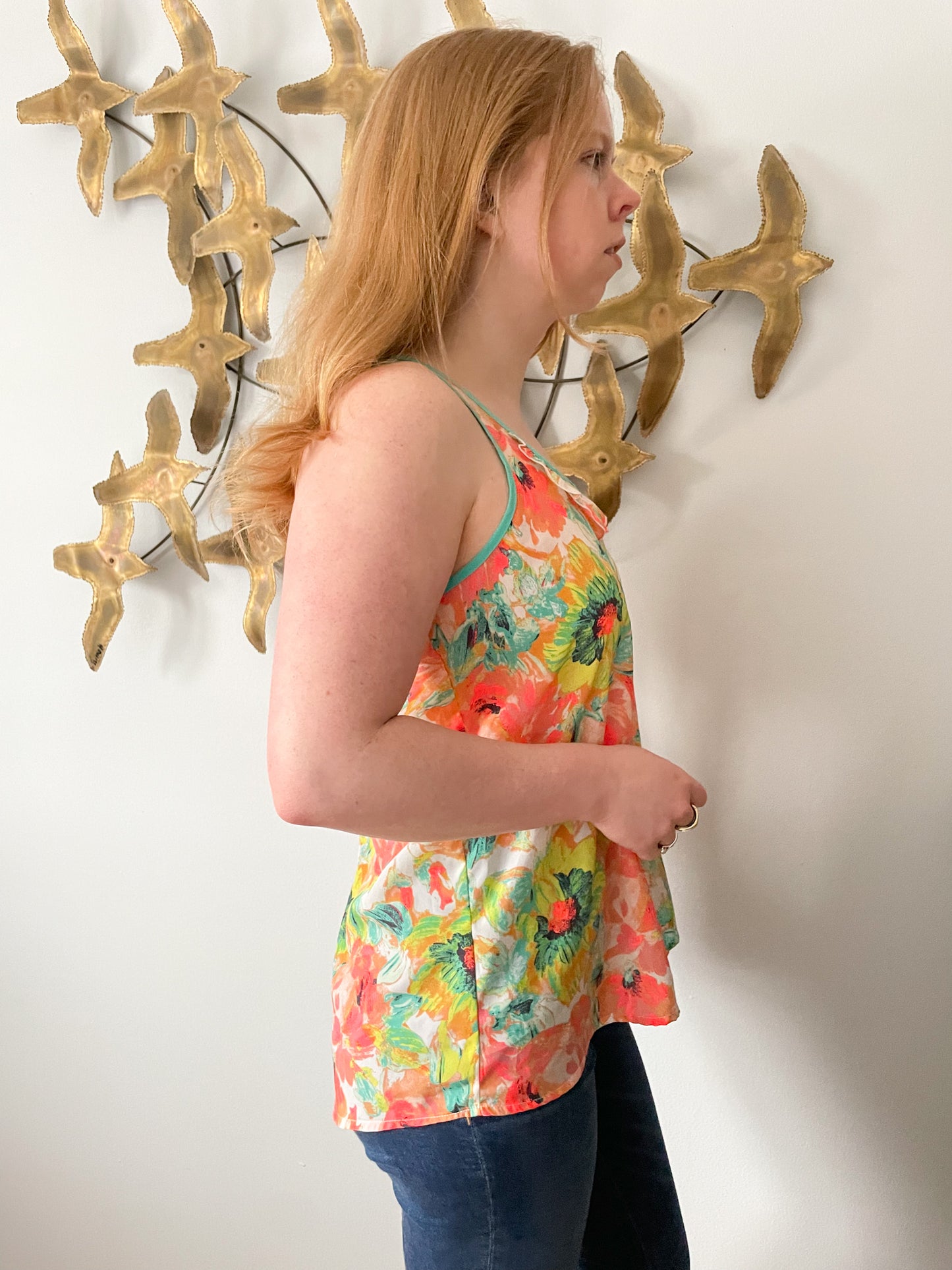 Candie's Neon Floral Ruffle Sleeveless Top - Small