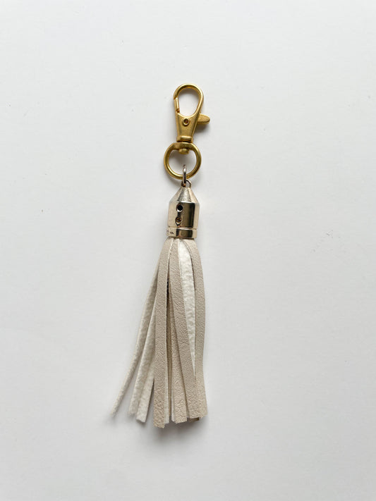 Cream Faux Leather Tassel Champagne Keychain Purse Dangle