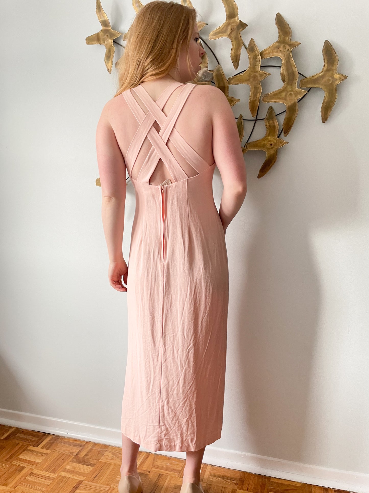 Vintage Beechers Brook Baby Pink Button Slit Midi Dress - S/M