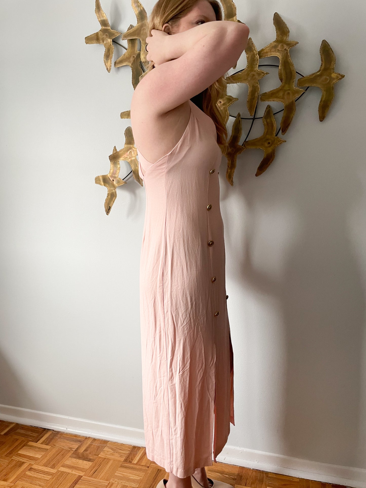 Vintage Beechers Brook Baby Pink Button Slit Midi Dress - S/M