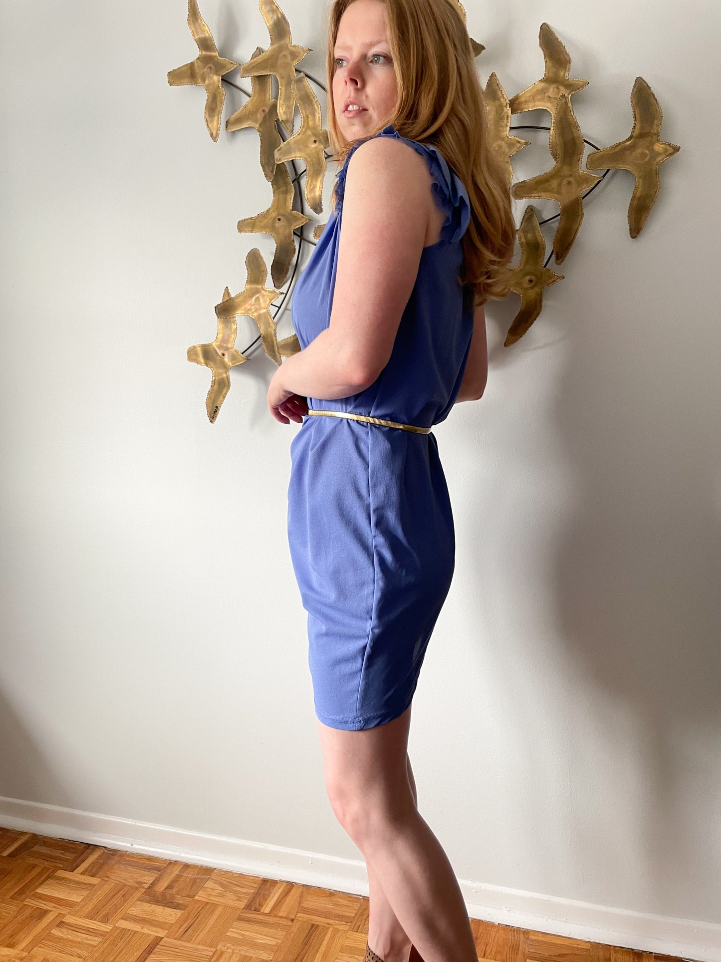 Taleyo Cornflower Blue Mini Asymmetrical Rosette Dress - S/M