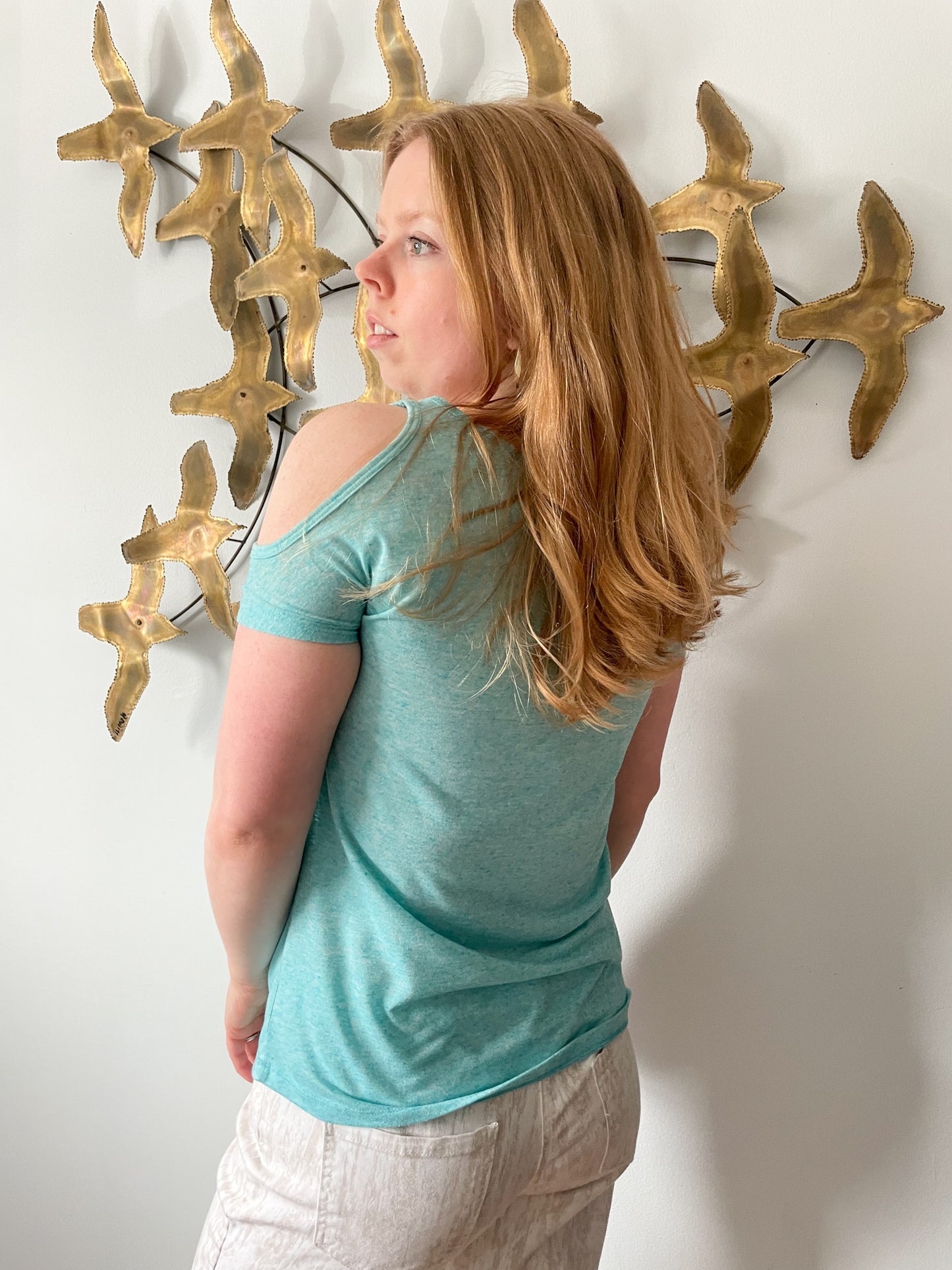 Heathered Turquoise Shoulder Cutout Top - S/M