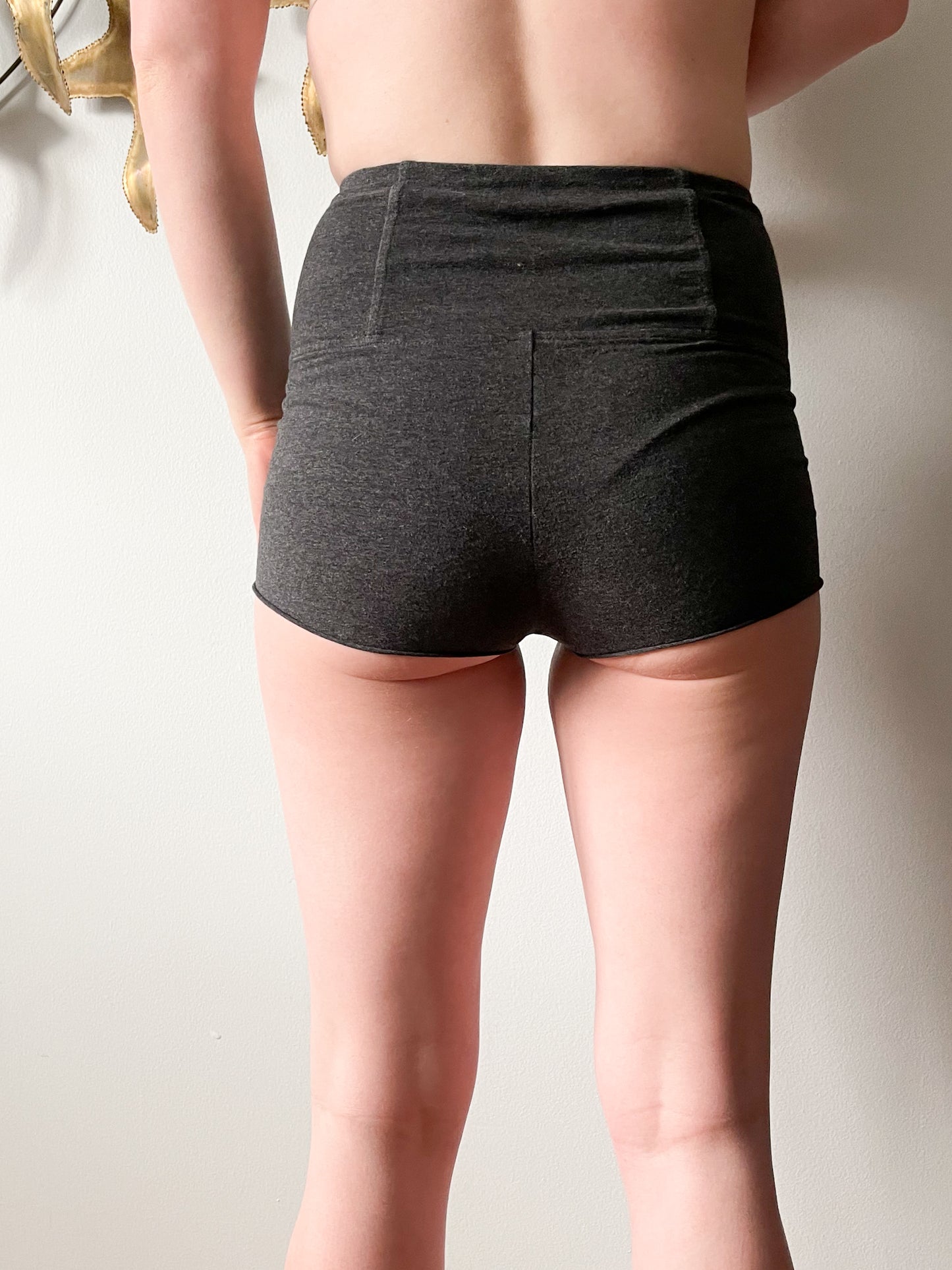 Talula Charcoal Grey High Rise Cheeky Cotton Shorts - XS