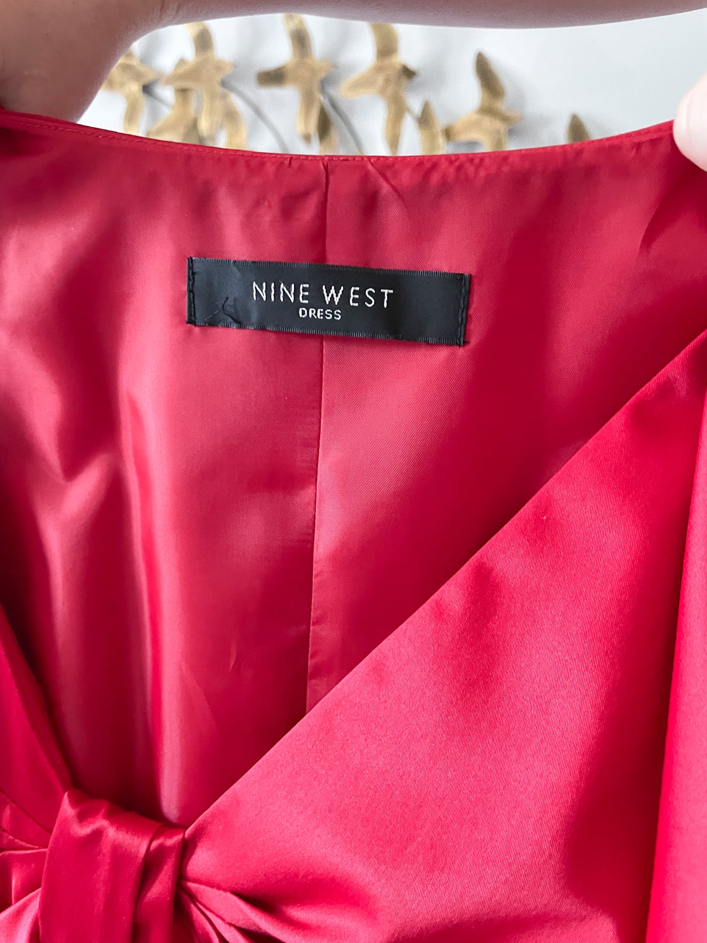Nine West Red Satin Bow Neckline Cocktail Dress - Medium