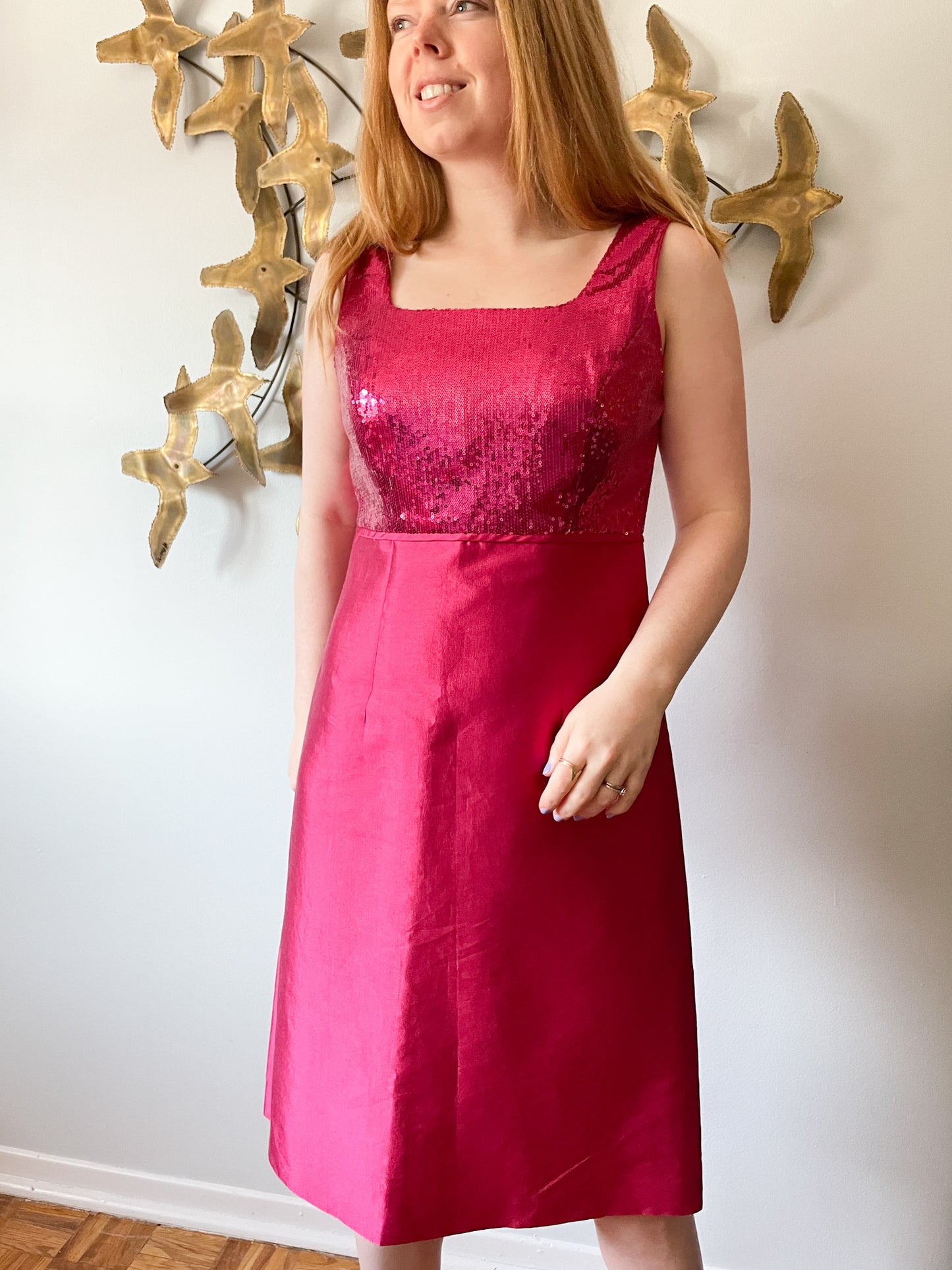 Talbots Pink Sequin Silk Satin Sheath Dress NWT - Size 10