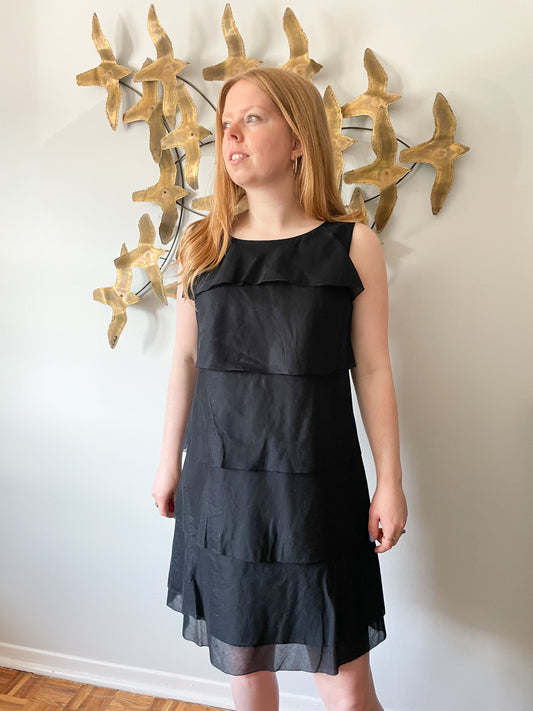 Talbots Black Cotton Ruffle Shift Dress - Size 12