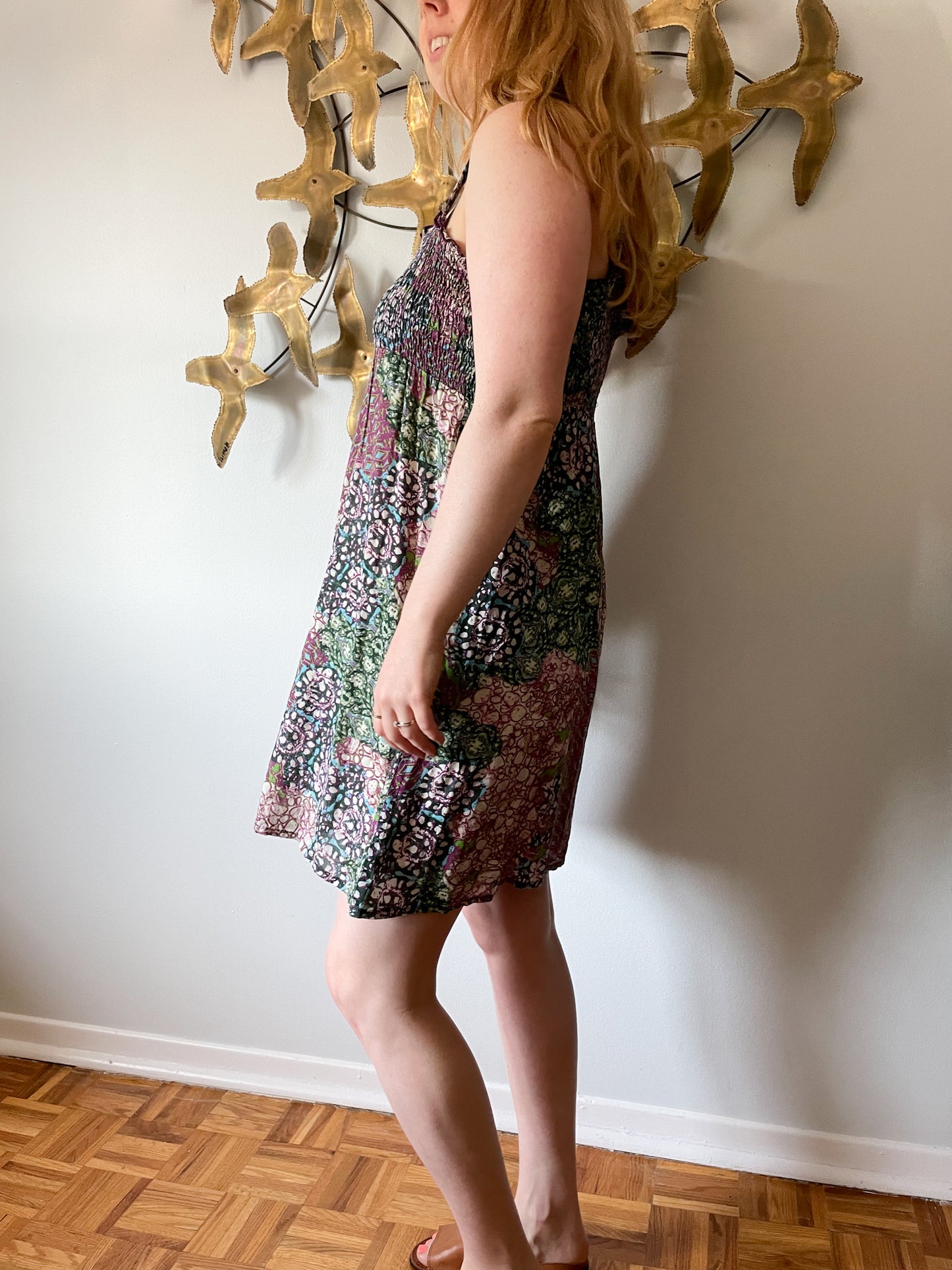 Pimkie Smocked Chest Colorful Mandela Pattern Mini Dress - M/L