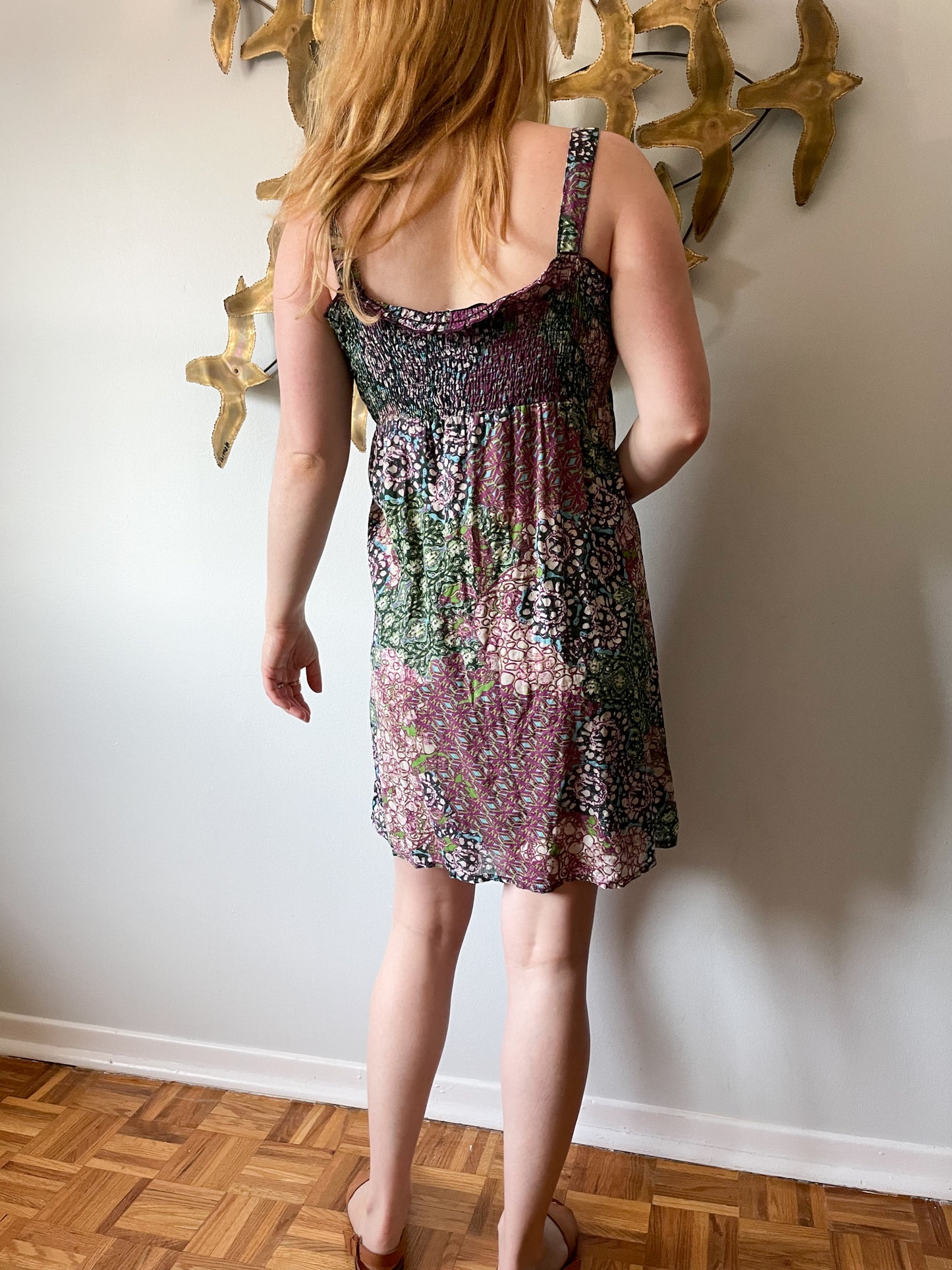 Pimkie Smocked Chest Colorful Mandela Pattern Mini Dress - M/L