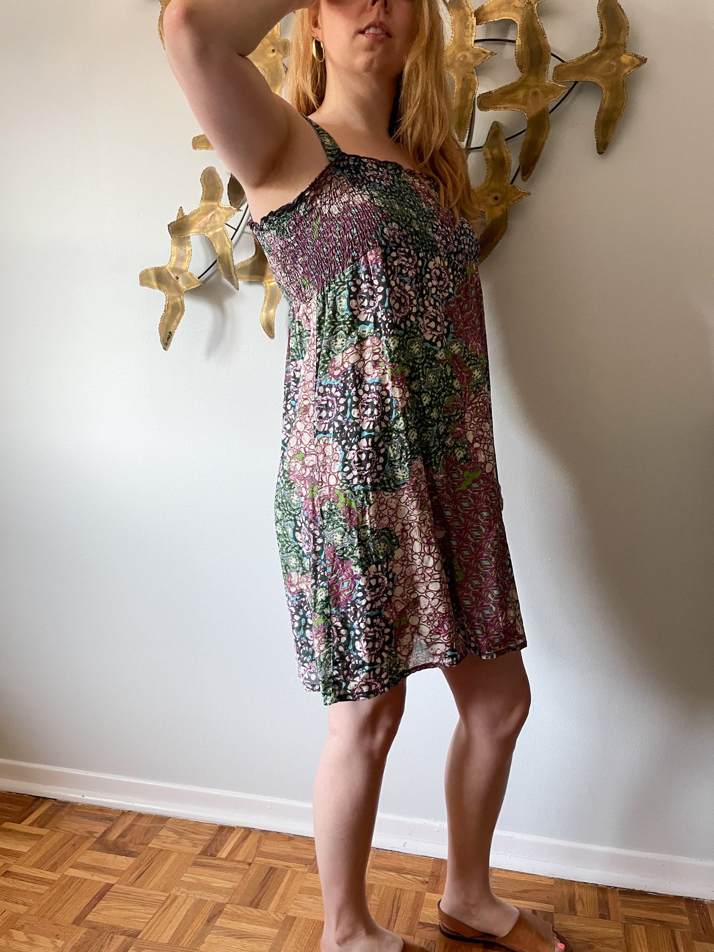 Pimkie Smocked Chest Colorful Mandela Pattern Mini Dress - M/L