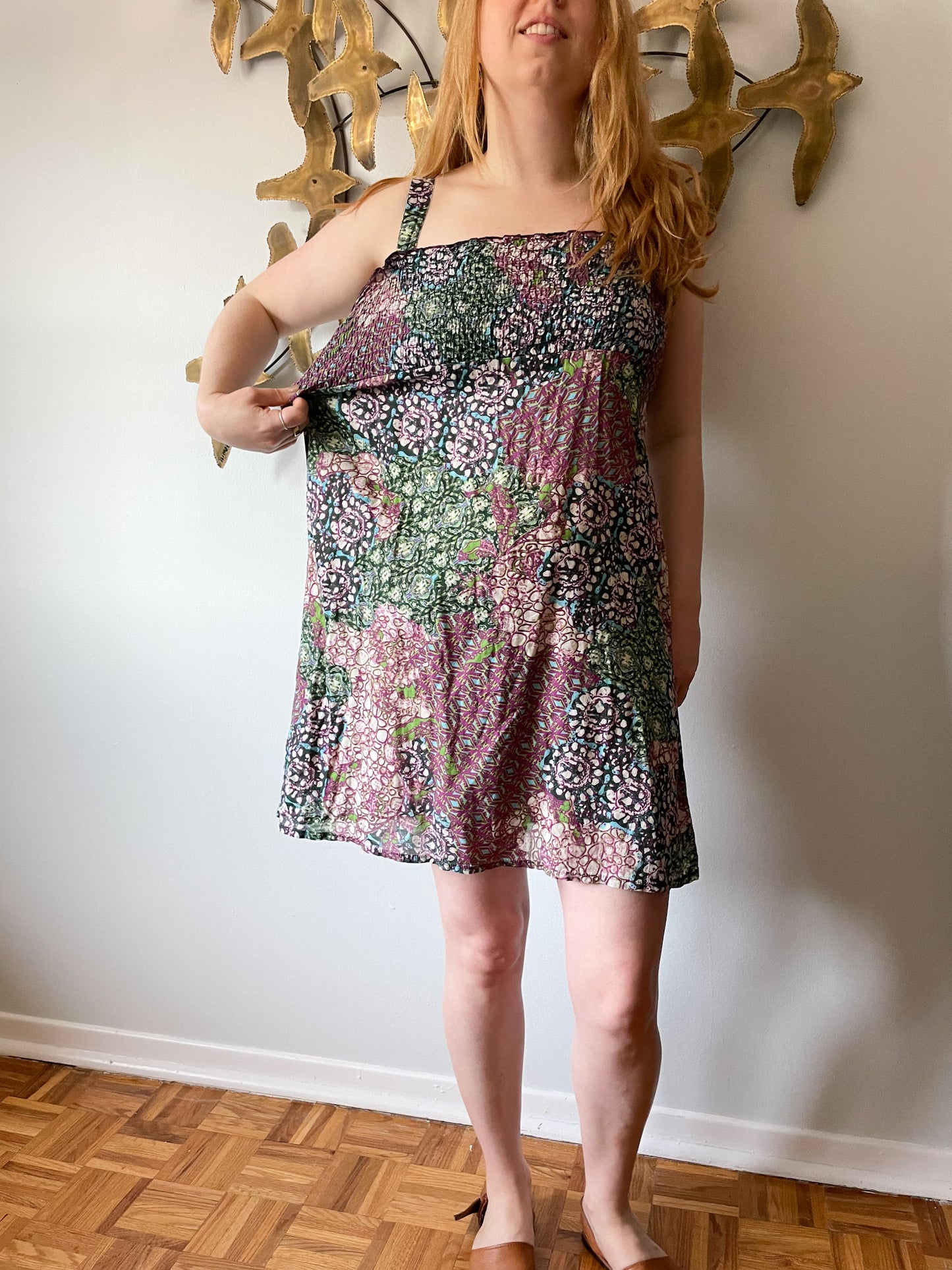 Pimkie Smocked Chest Colorful Mandela Pattern Mini Dress - M/L