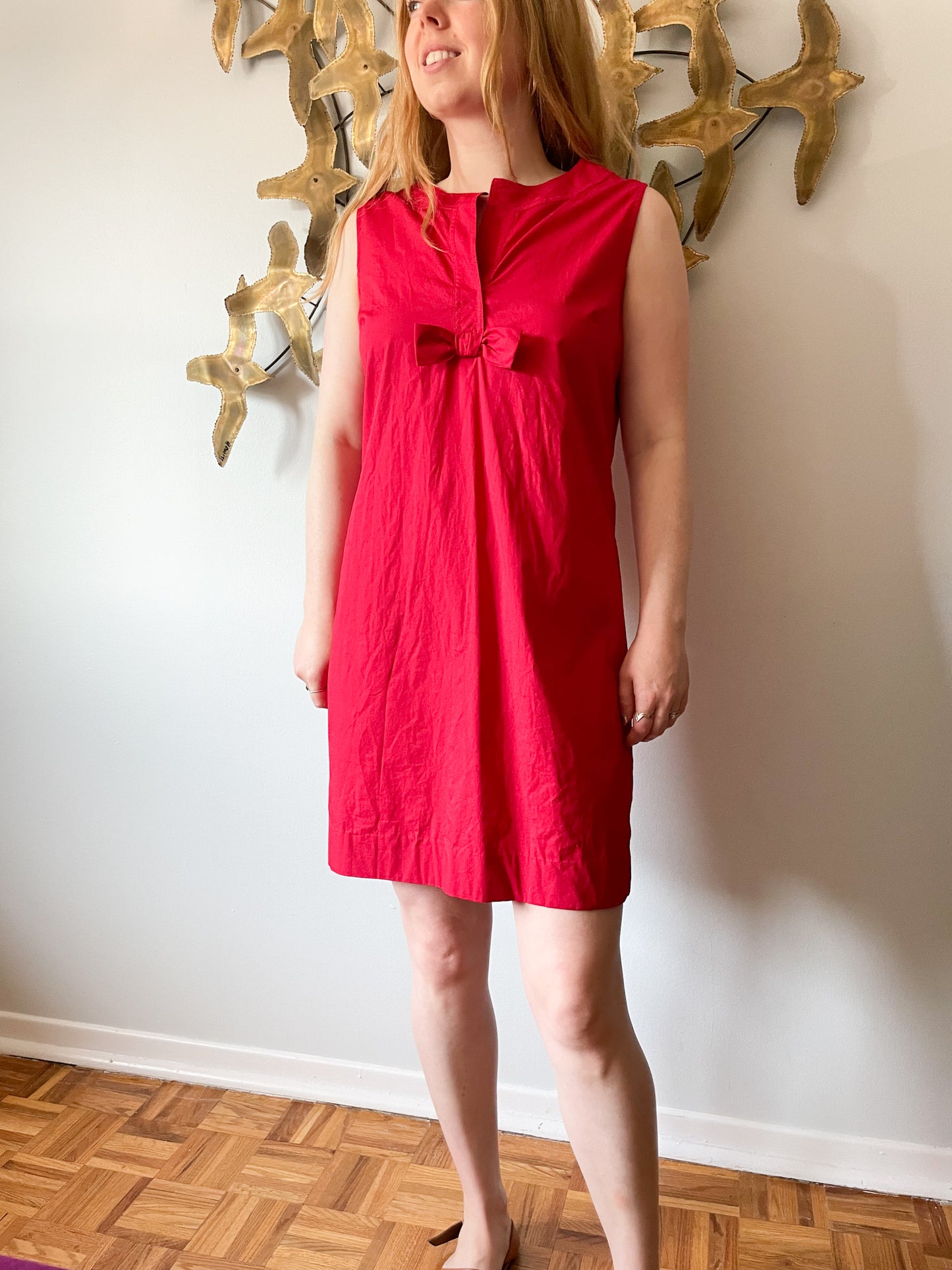 Talbots Red Cotton Bow Shift Dress - Size 10