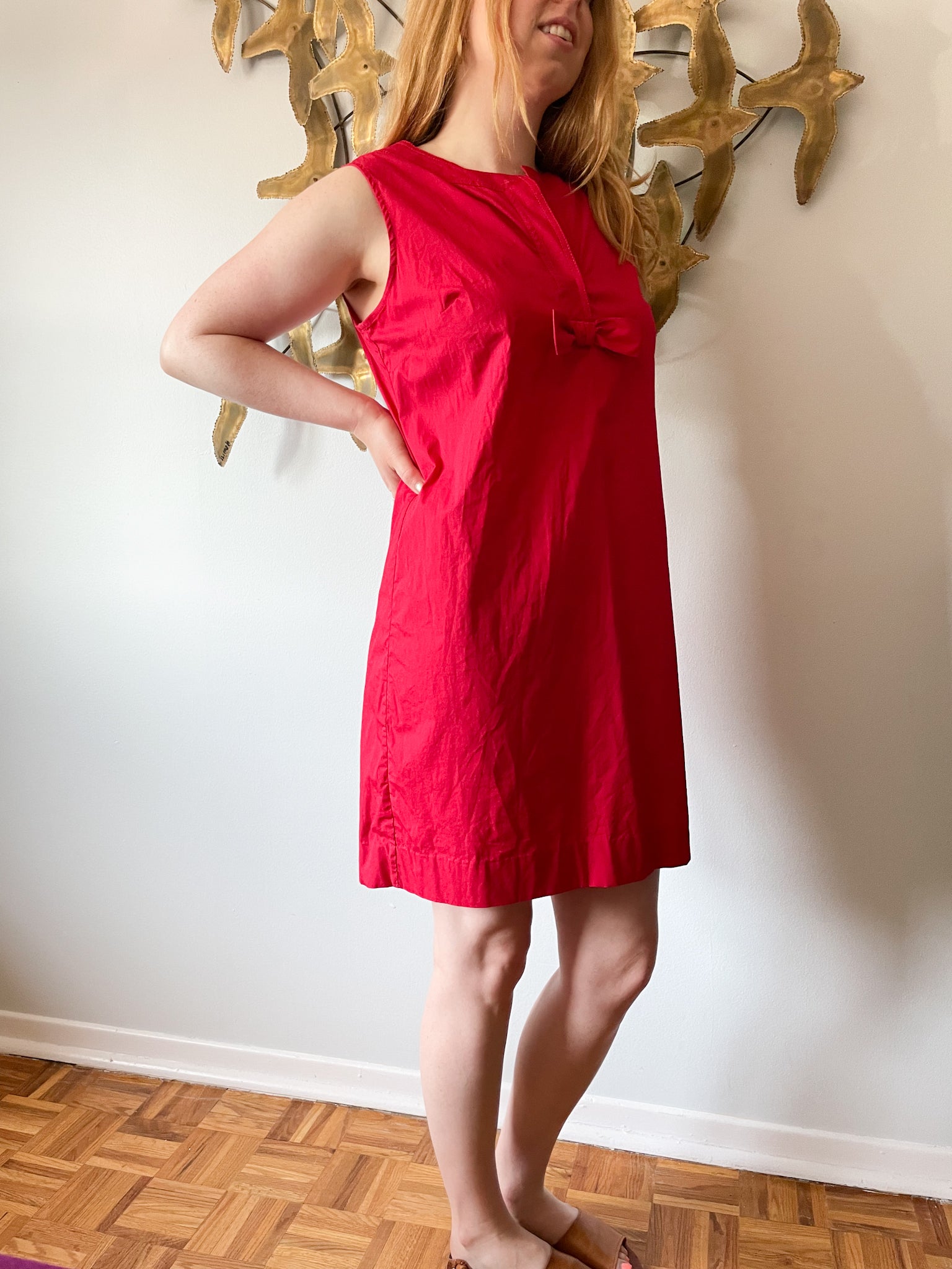 Talbots Red Cotton Bow Shift Dress Talbots Red Cotton Bow Shift Dress
