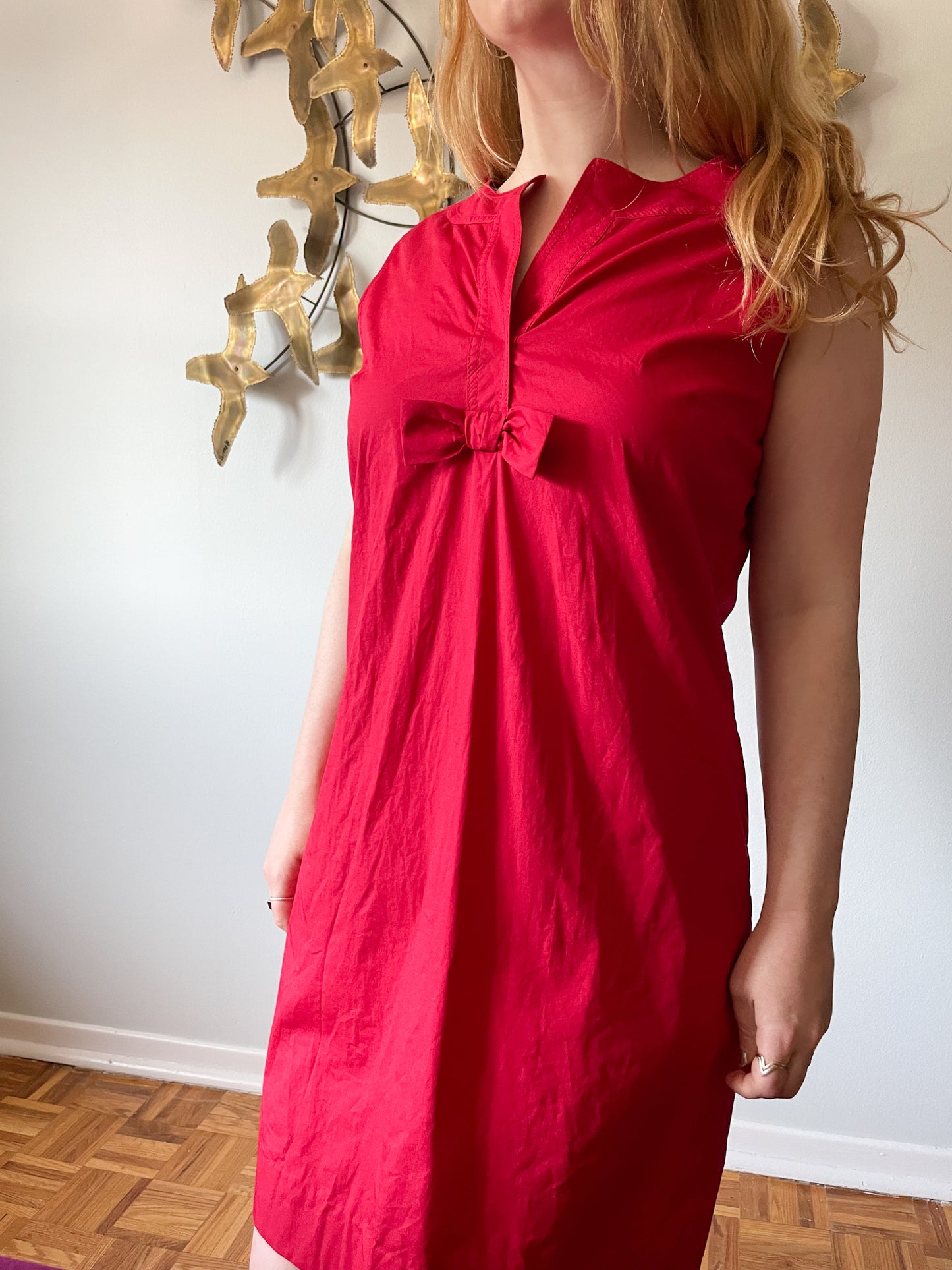 Talbots Red Cotton Bow Shift Dress - Size 10