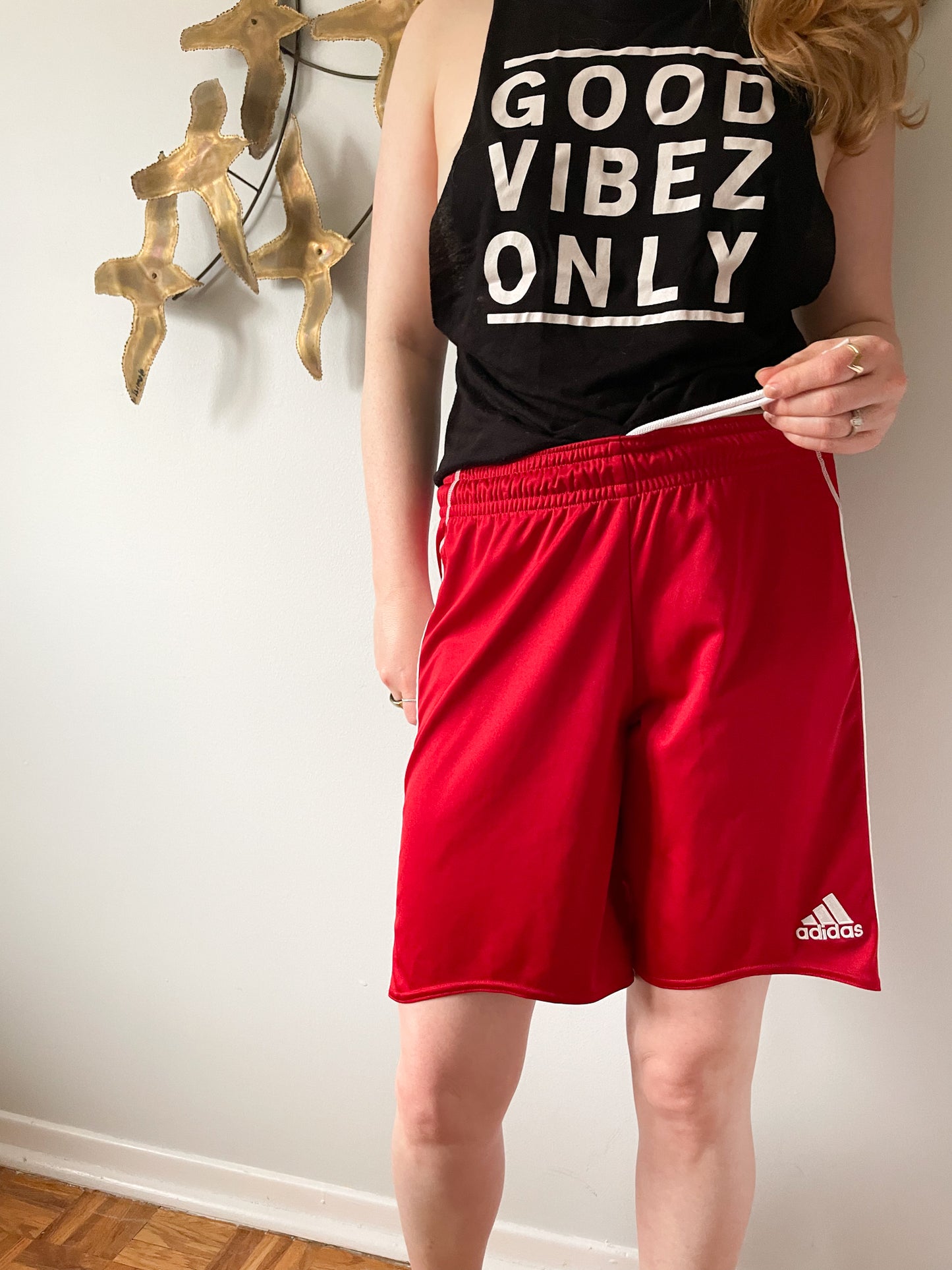 Adidas Red White Stripe Basketball Shorts - S/M