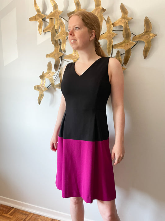 Tommy Hilfiger Black Magenta Colourblock Fit Flare Dress - Size 6