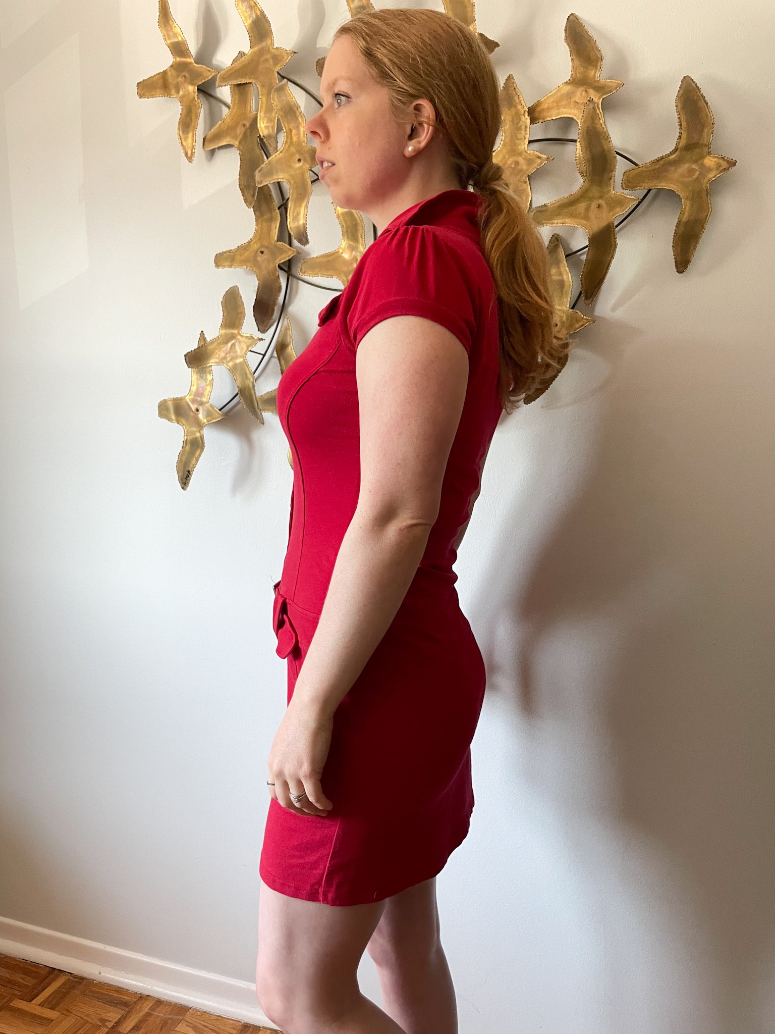 GUESS Red Cotton Stretch Collared Dress