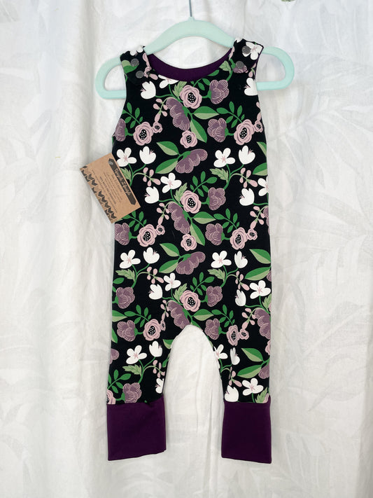 Black & Purple Floral Grow-With-Me Baby Jumpsuit - 3 - 12 Months