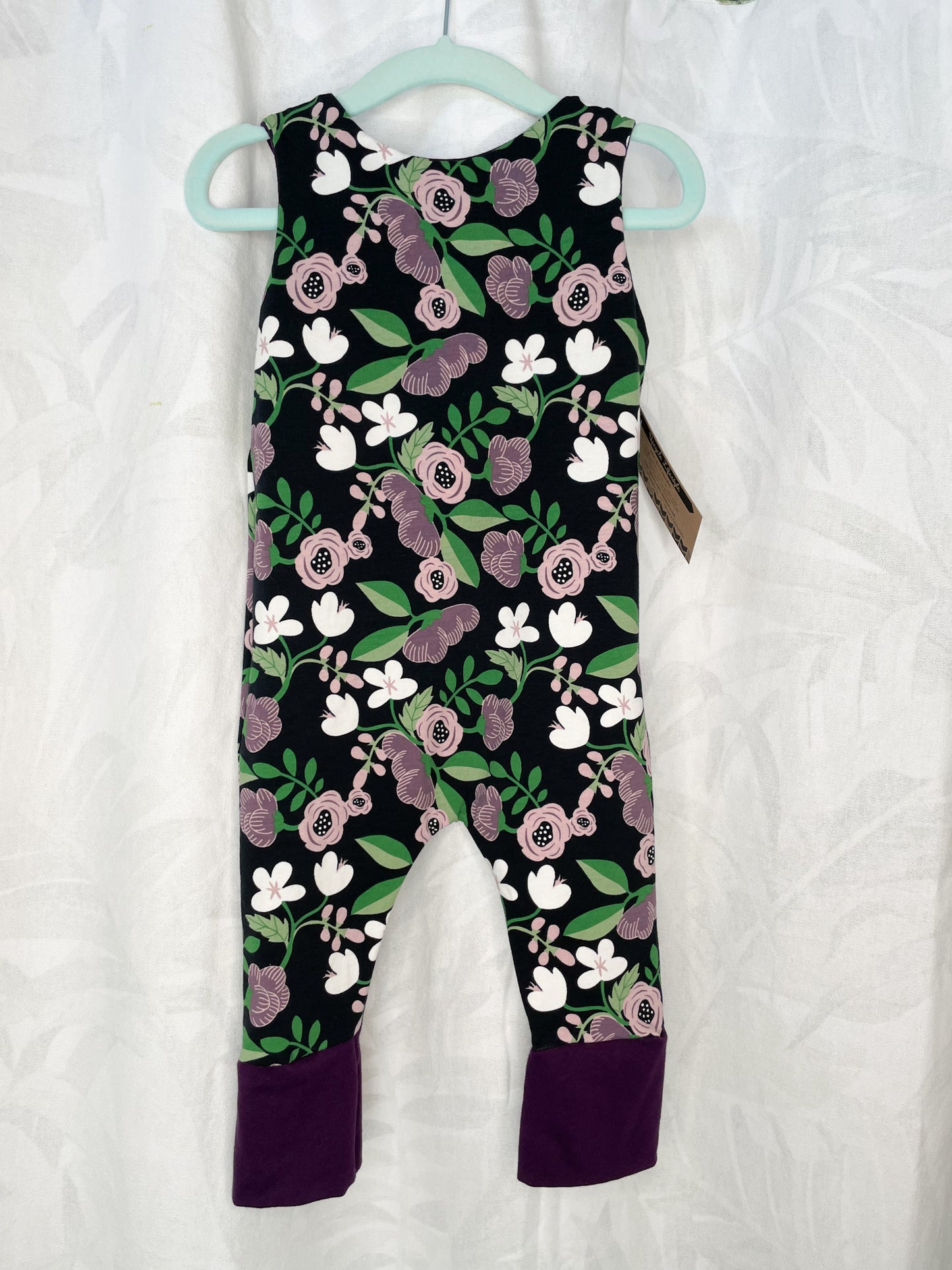Black & Purple Floral Grow-With-Me Baby Jumpsuit - 3 - 12 Months