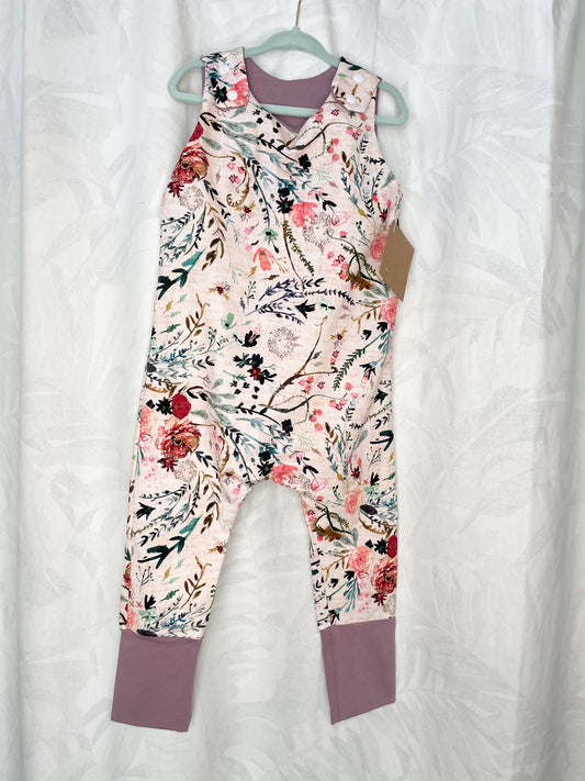 Pastel Pink Watercolor Floral Grow-With-Me Baby Jumpsuit - 6 Months to 3 Years