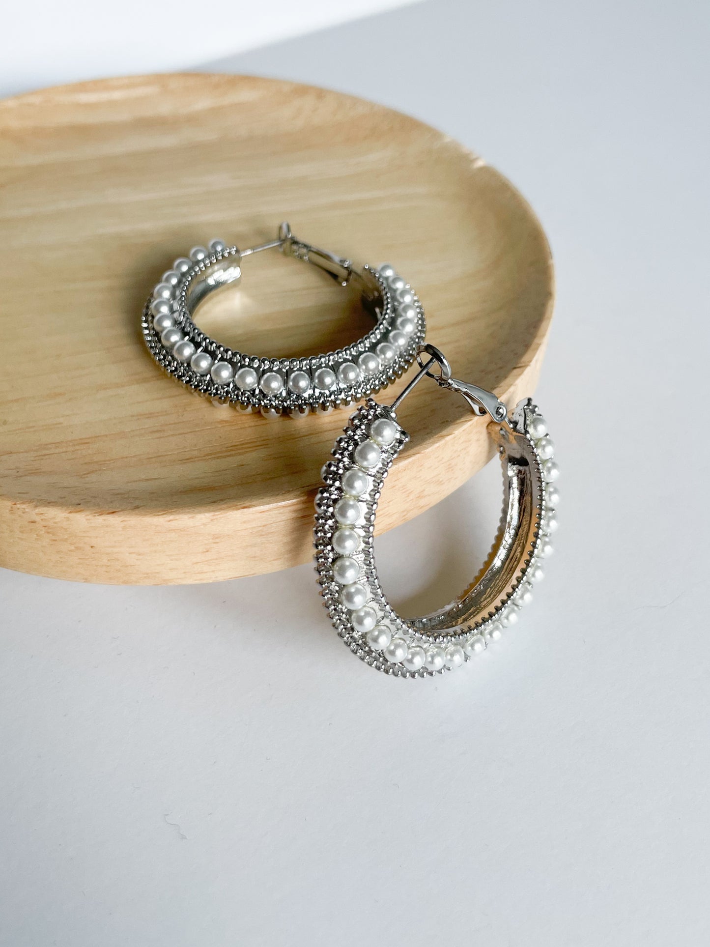 Silver Pearl Hoop Earrings