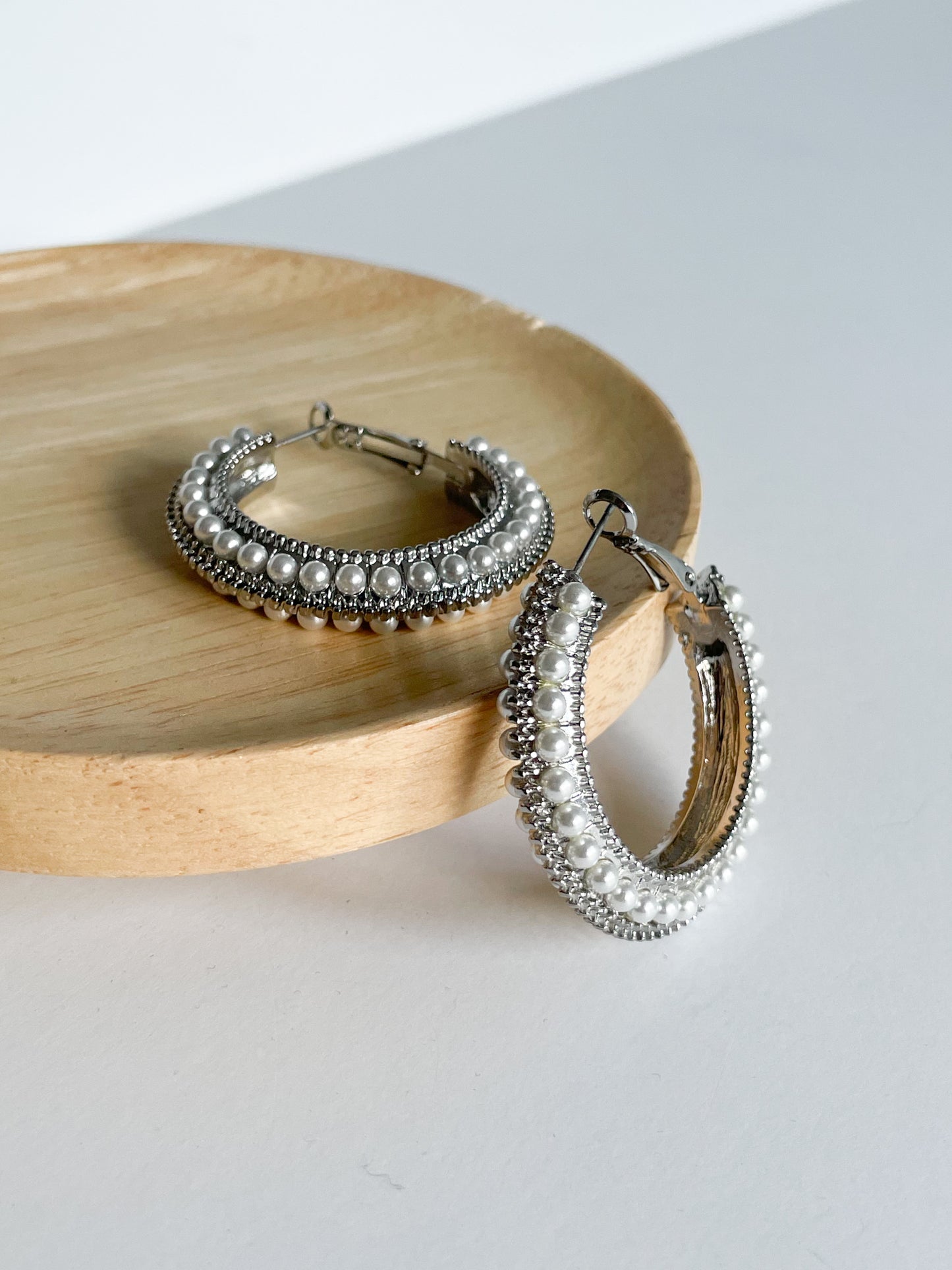 Silver Pearl Hoop Earrings