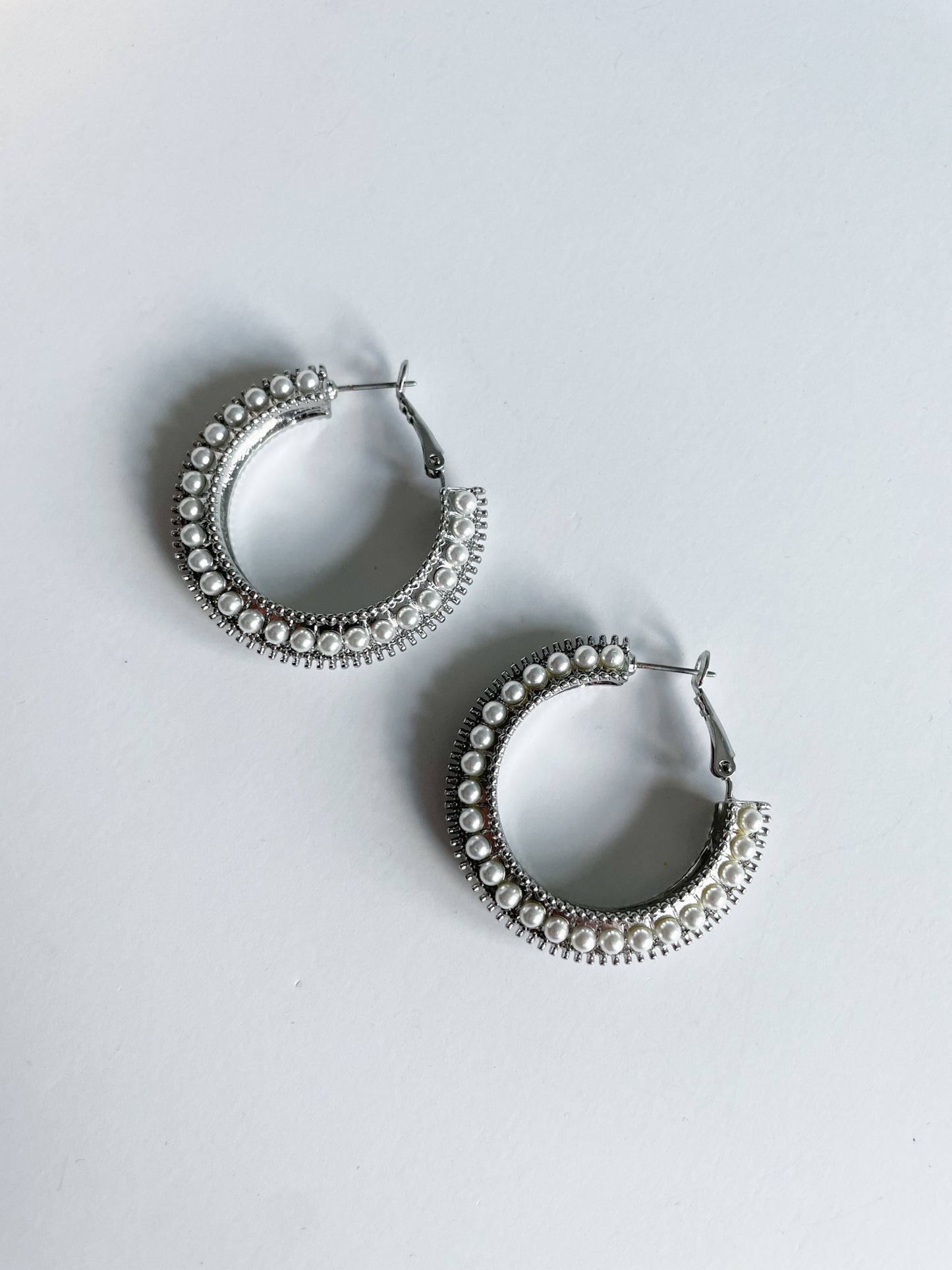 Silver Pearl Hoop Earrings
