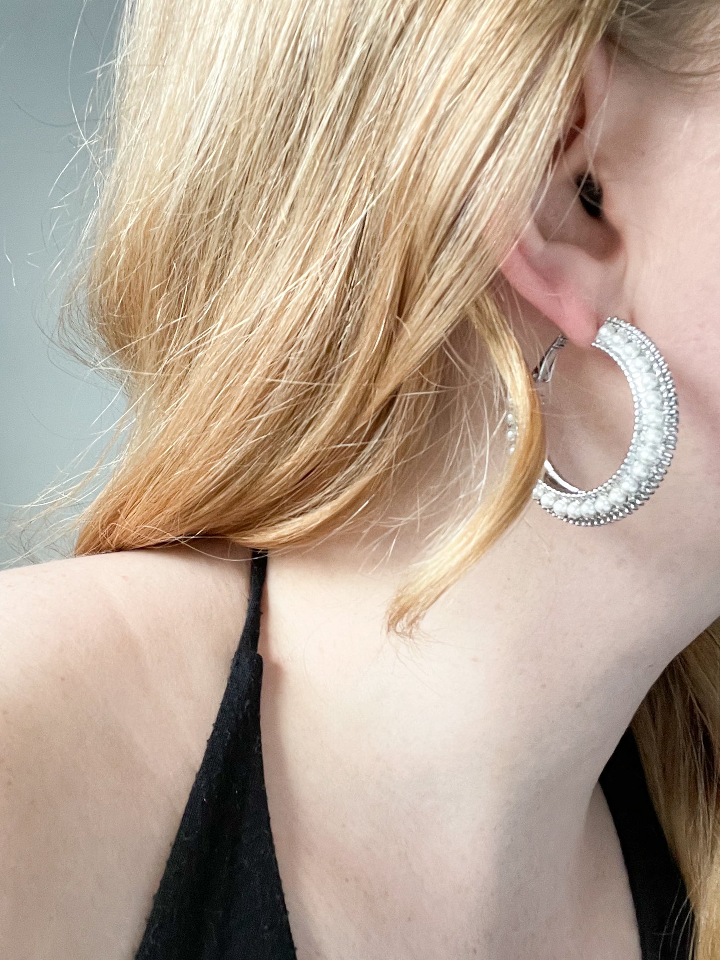 Silver Pearl Hoop Earrings